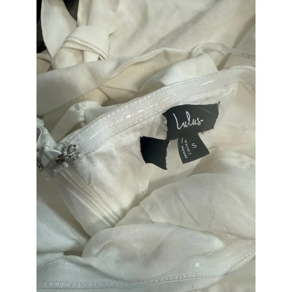 Lulus Tier-ly Delightful White Tie-Strap Tiered Bustier Mini Dress Size Small - Picture 12 of 12